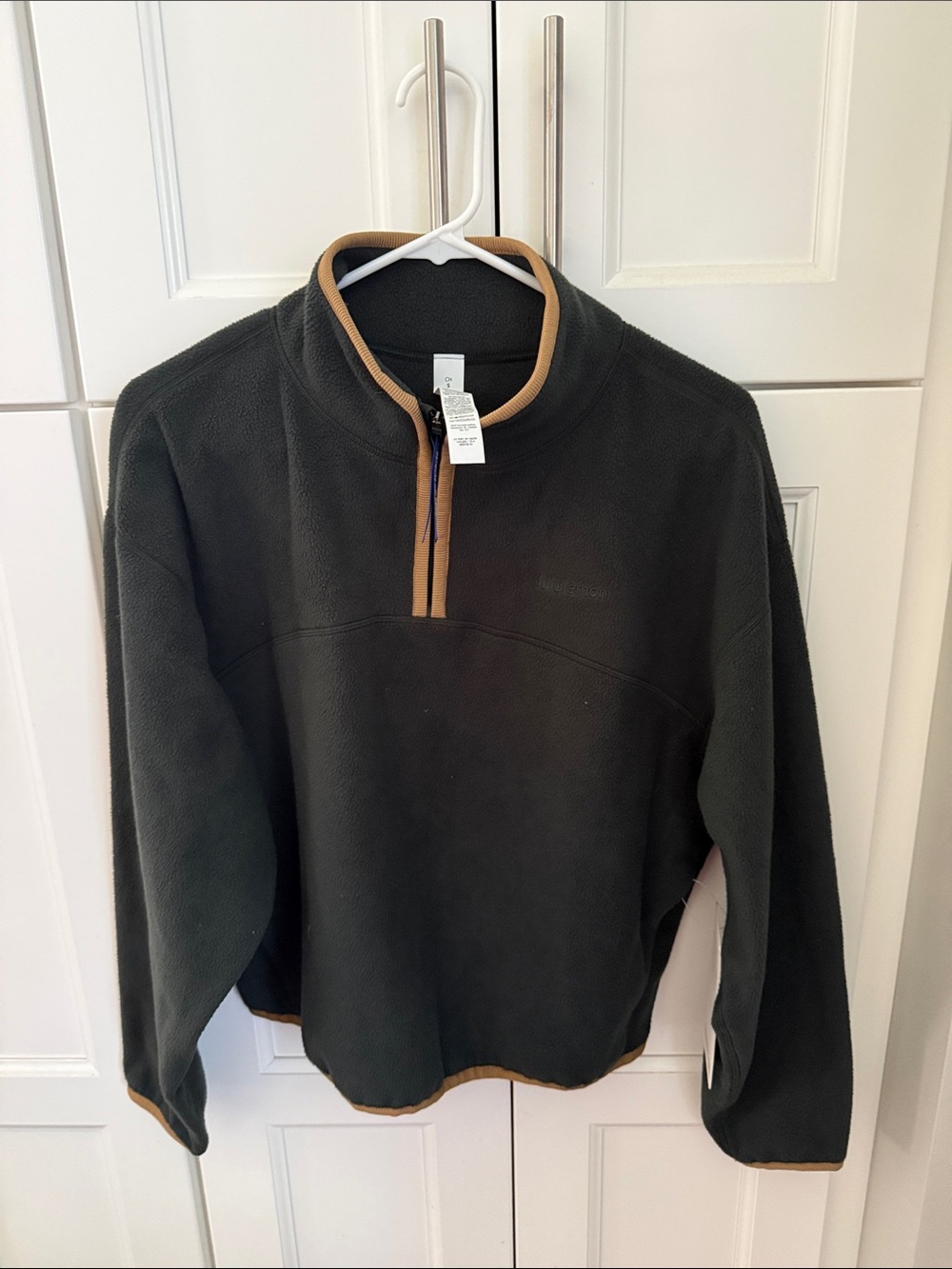 lululemon athletica Dark Olive QuarterโZip Pullover with Tan Trim